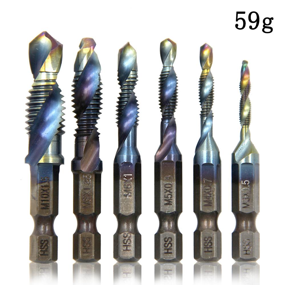 6Pcs HSS Screw Thread Metric Tap Drill Bits Titanium Plated Hex Shank M3 M4 M5 M6 M8 M10 for Hand Tools Screw Machine