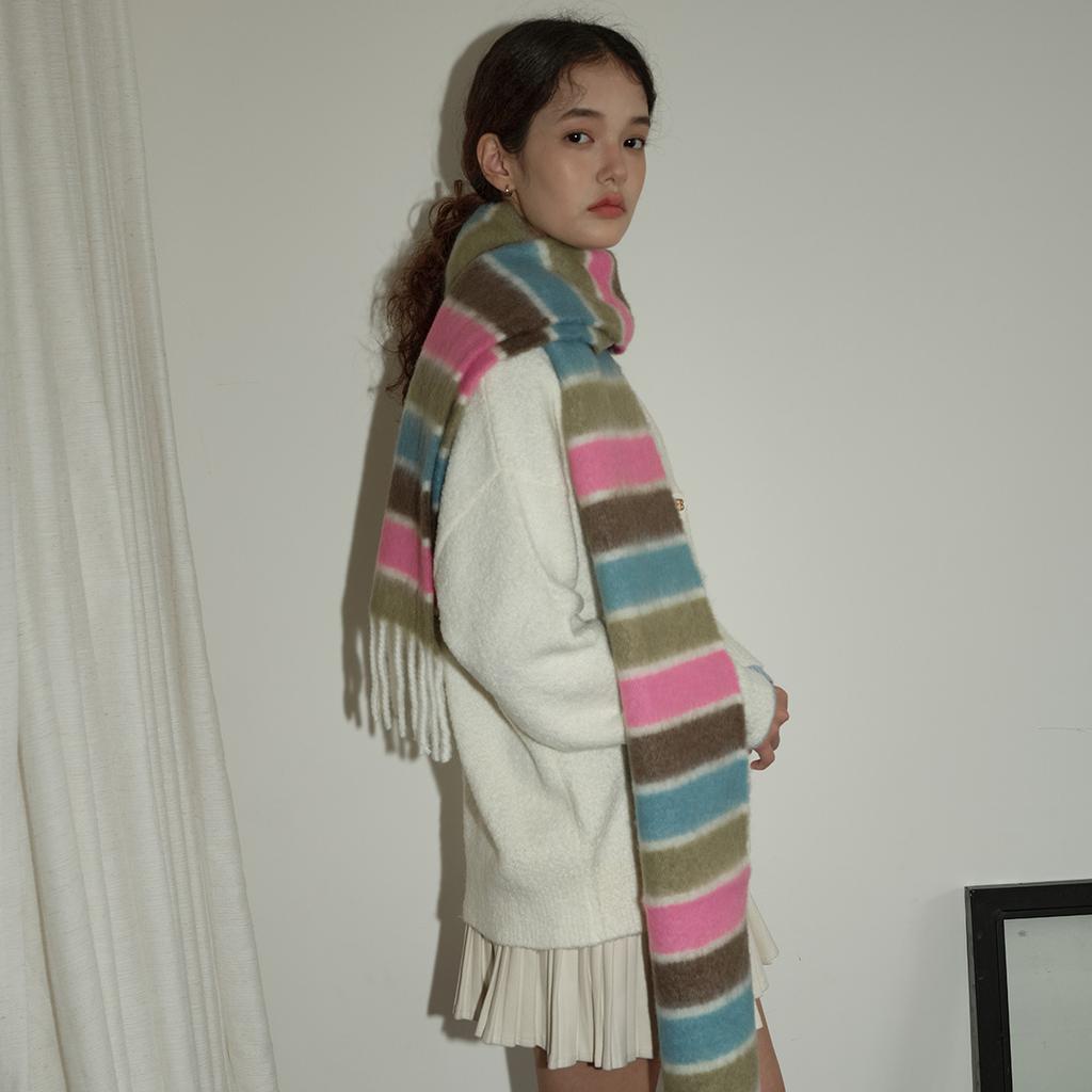 Original Wool Blended Colorful Striped Tassel Scarf for Girls in with Cute Woolen Scarf New Style