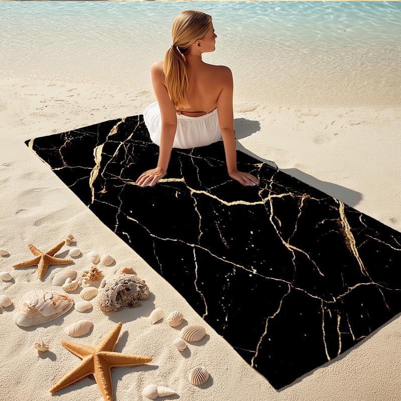 1Pc Black Marble Texture Beach Towel, Quick Dry, Multi-Use for Beach Pool Gym Yoga Home Travel, Christmas, Halloween, Xmas Gift M928878