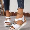 Women's Summer Wedge Sandals Elastic Strap Metal Decoration One Kick Women Sandalias Outdoor Daily Commute Sandalias De Mujer