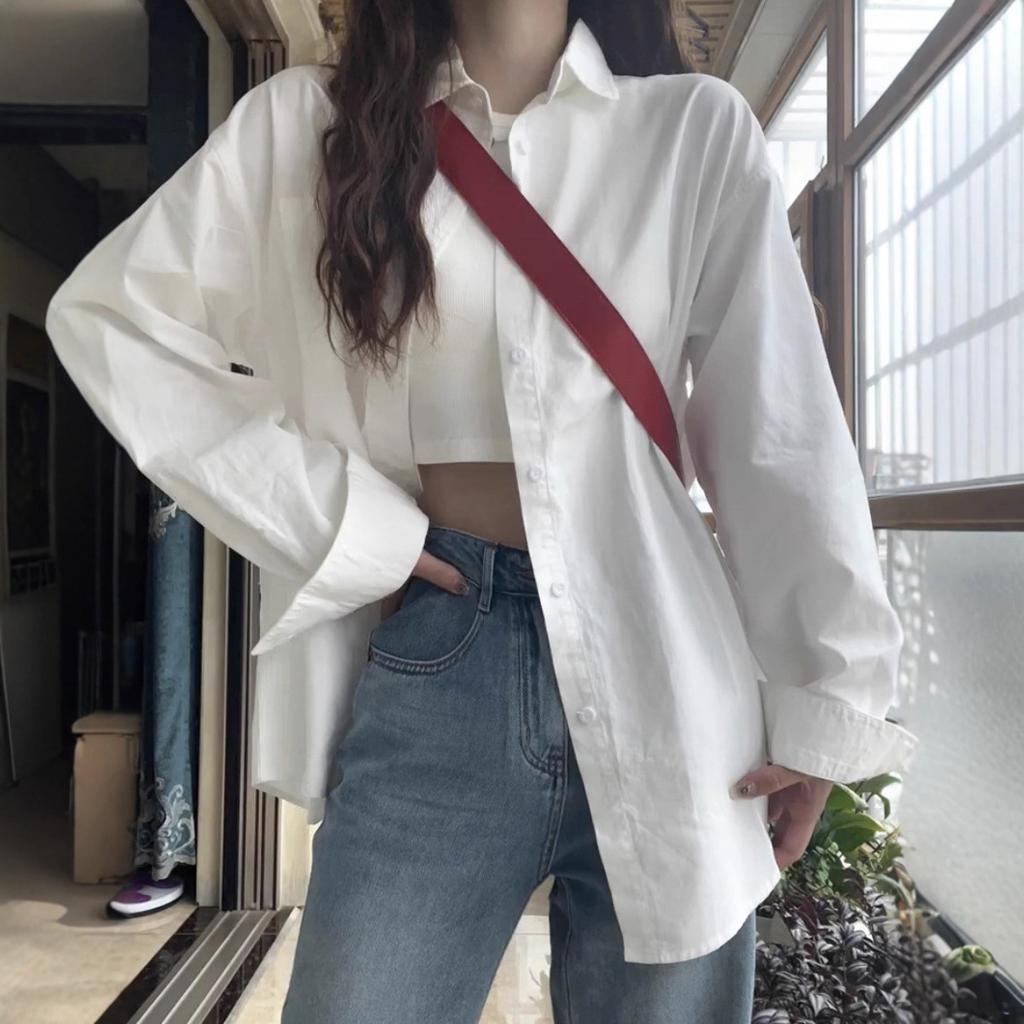 White Shirt Jacket Early Autumn 1116 New Solid Color Shirt Casual Loose Top Women's Spring and Autumn with Long Sleeves