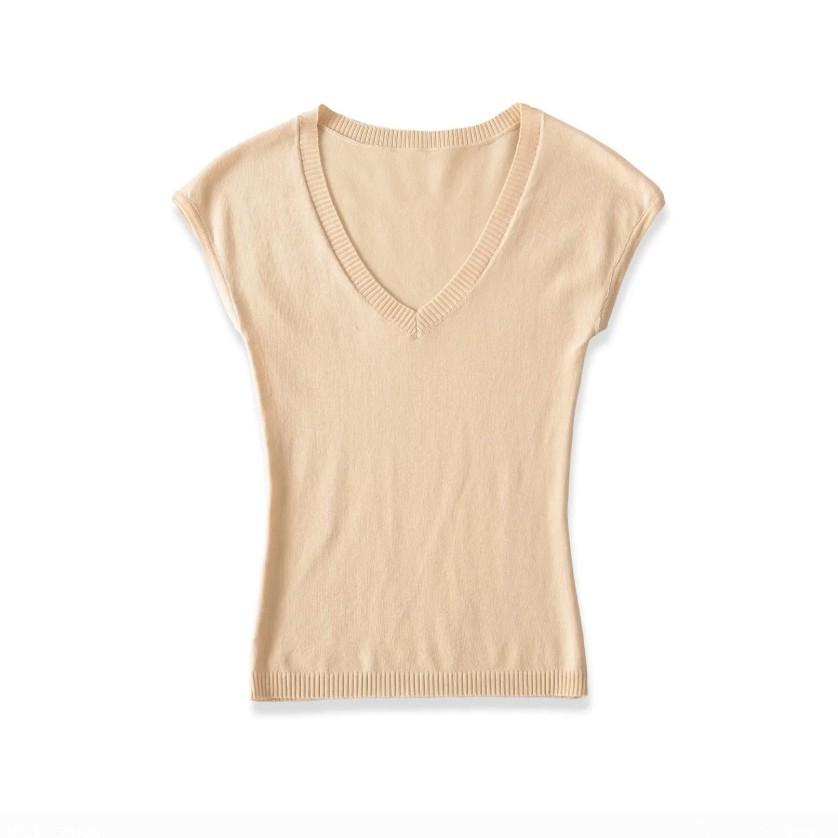 V-neck Slim-fit Short-sleeved T-shirt Women's Summer New American Spice Girl Slim-fit Basic Knitted Inner Top