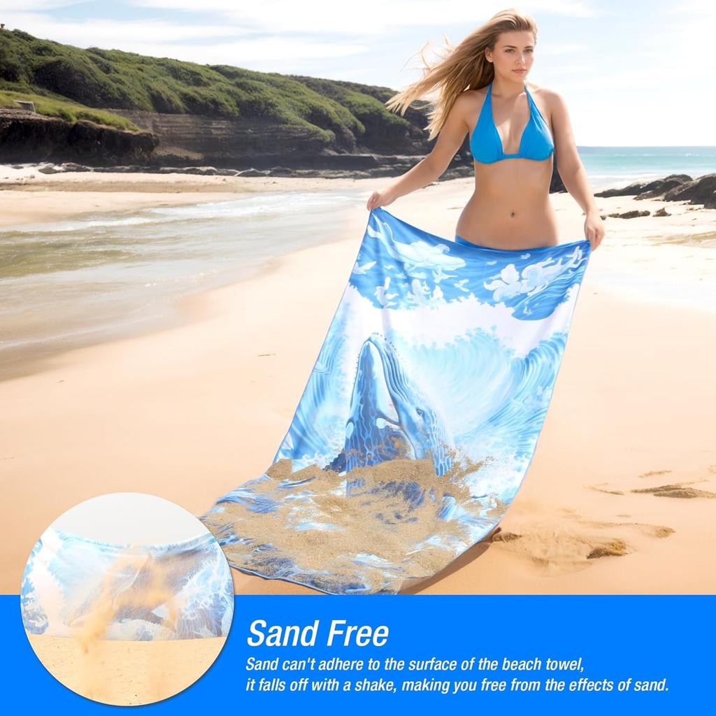 1PC Blue Whale Pattern Beach Towel for Family Stuffs Friends Gifts Quick-Dry Sand Free For Bath Yoga Beach Camping Swimming GYM