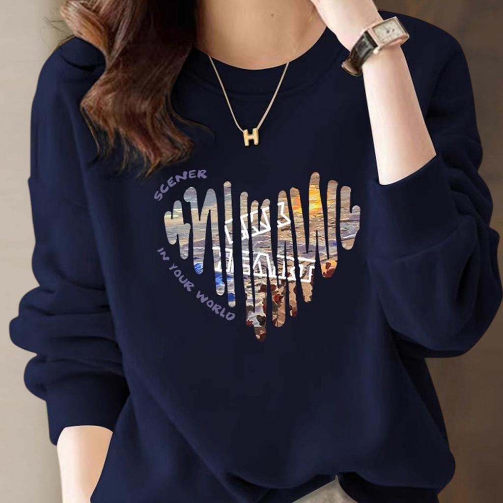 Printed Round Neck Hooded Sweatshirt for Women