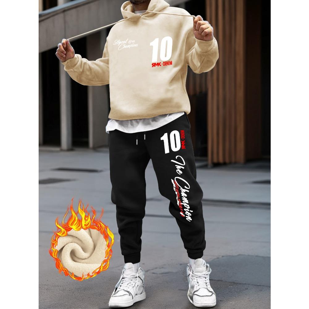 Men's Fashionable Streetwear Hoodie and Sweatpants Set - Autumn and Winter Clothing with Casual Printed Design with Pockets