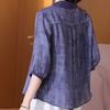 Cropped Sleeves Retro Elegant Temperament Ramie Top for Women Spring New Stand Collar Loose Casual Simple Shirt
