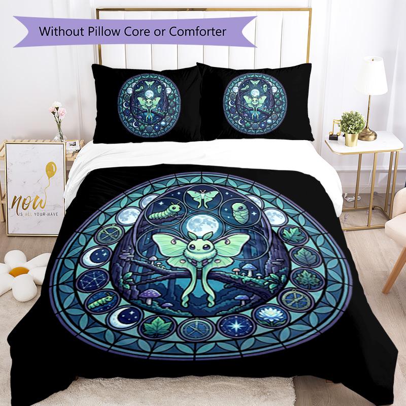 Moonlit Moth Fantasy Pattern Bedding,Quilt Set Quilt Cover Pillowcase Home Birthday Gift (1*duvet cover+2*pillowcase,without core)