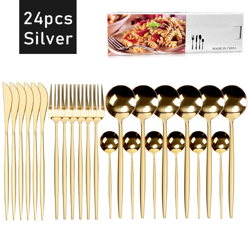 Dinnerware Silverware Set 4-24pcs Kitchen Flatware Tableware Cutlery Set for Home Restaurant Steak Knife Fork Spoon Tea Spoon