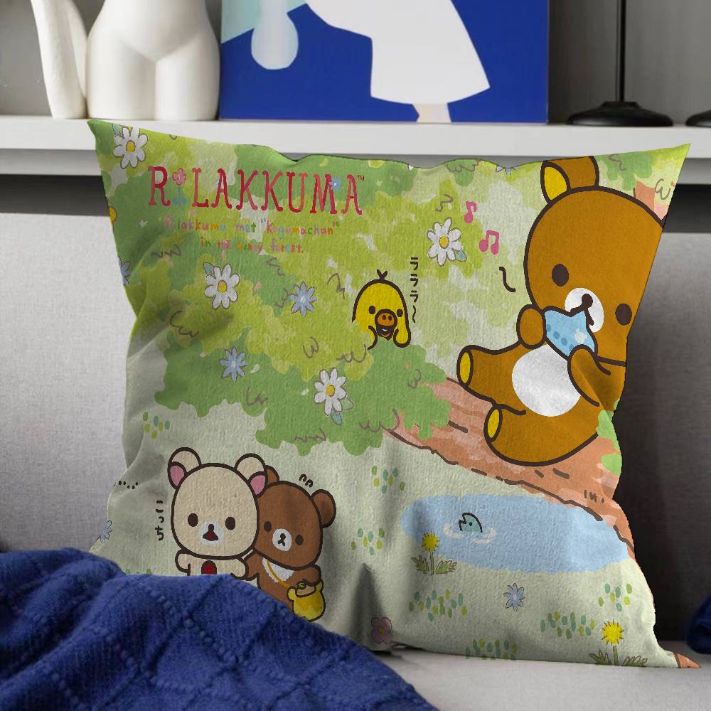 RRilakkuma Cartoon Anime Pillow Covers Cartoon Sofa Decorative Home Doublesided Printing Short Plush Cute Cushion Cover