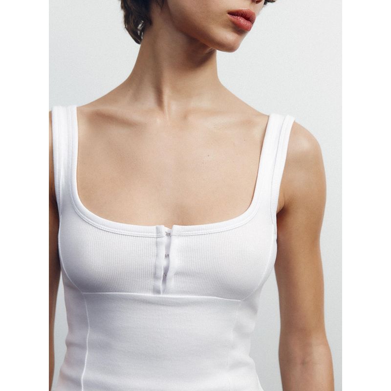 Za2025 Spring New Women's Clothing Silm Press Ornament Shoulder Strap Minimalist Easiest for Match Round Neck Camisole Tops 4424312
