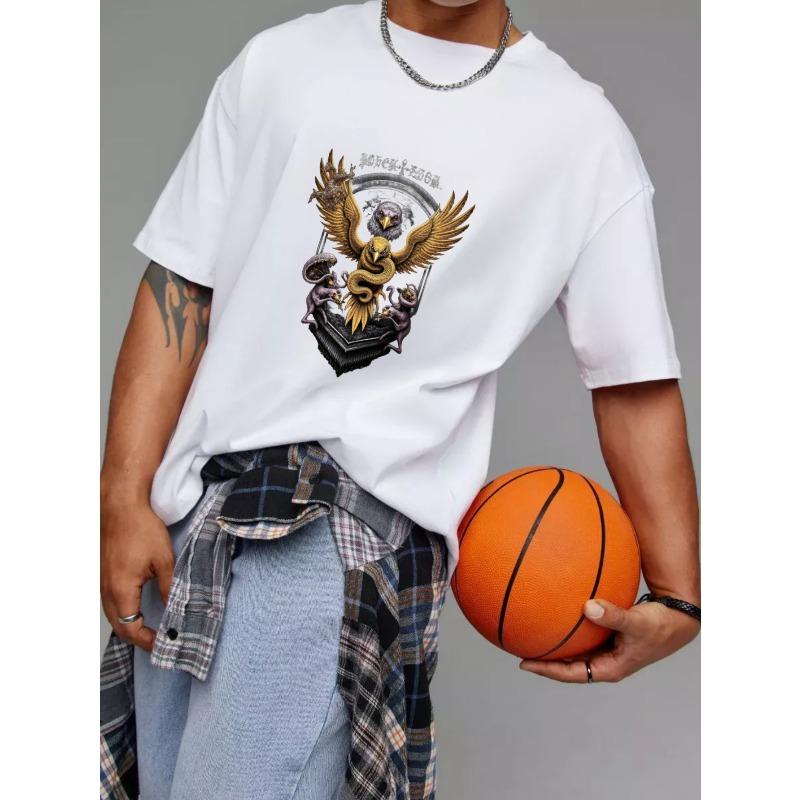 White T-Shirt with Eagle Snake and Skull Design for Casual Wear