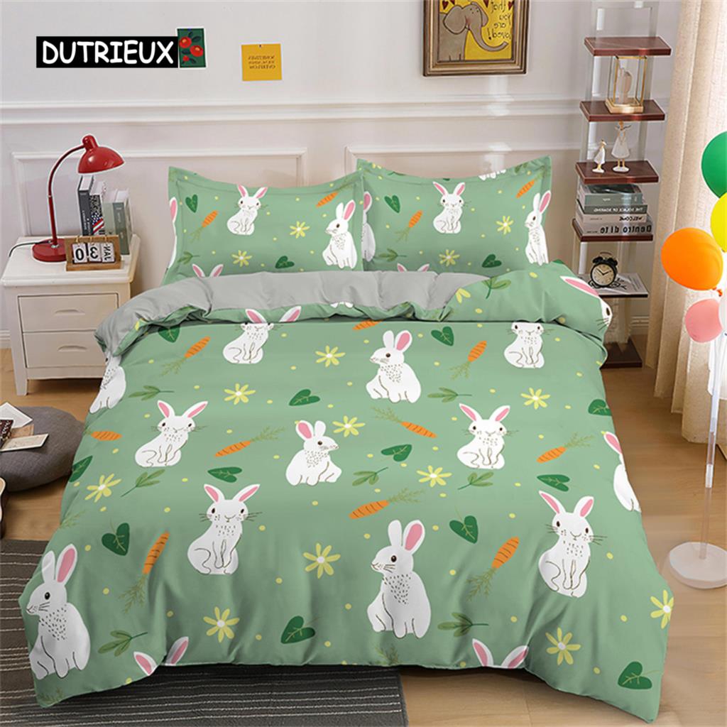 Roztomilý kreslený králík povlečení světle modrý povlak na přikrývku pro domov dívky děti dospívající ložnice dekorace povlak na peřinu povlak na přikrývku