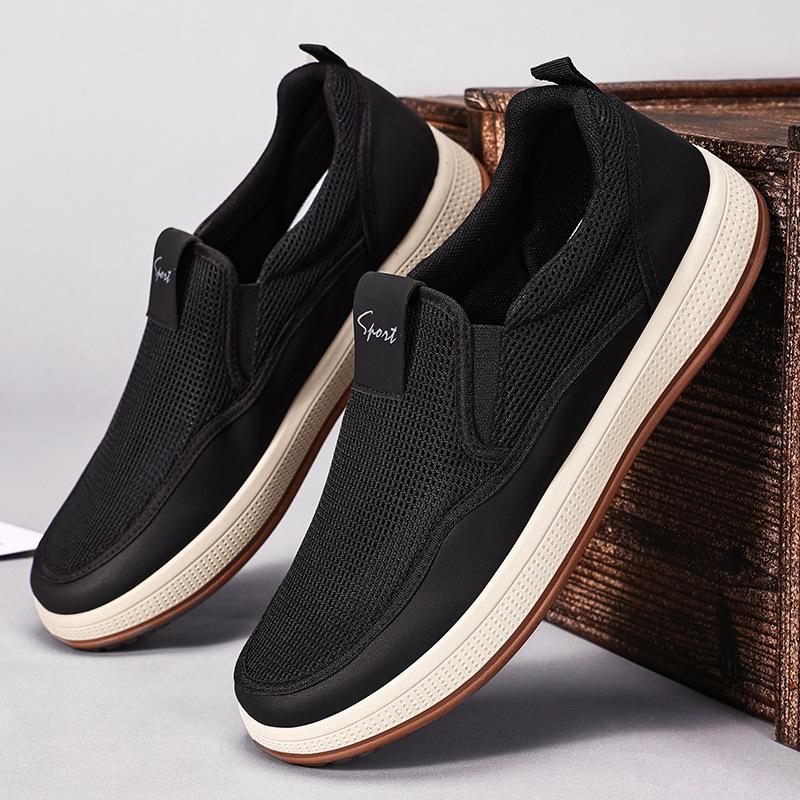 Fashion Men's Low-Top Soft-Soled Casual Shoes Breathable Mesh Comfortable All-Match Flat Shoes PVC Bottom round Toe Non-Slip Summer Shoe
