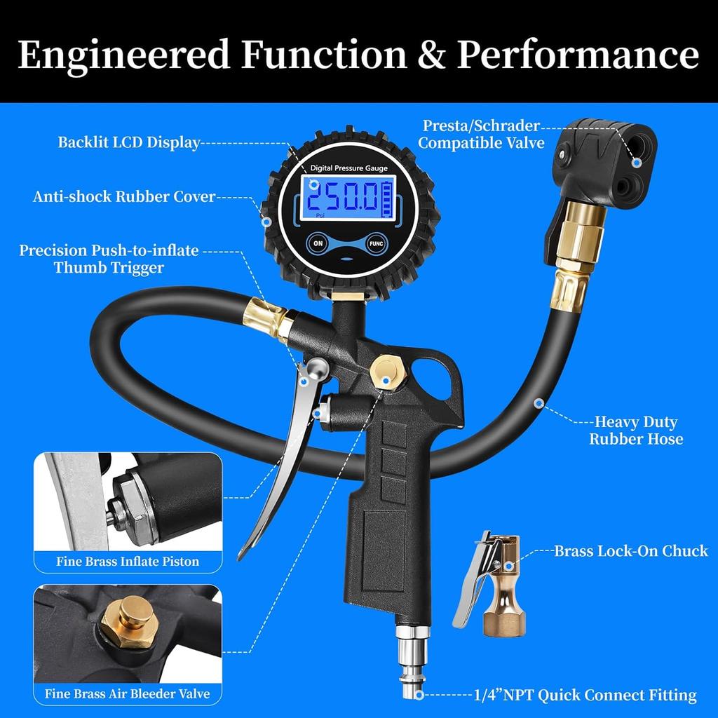 Digital Bike Tire Pressure Gauge, Presta Valve Adaptor, Schrader To Presta Valve Adapter For Air Compressor, Schrader Valve Adapter, Easiest Use