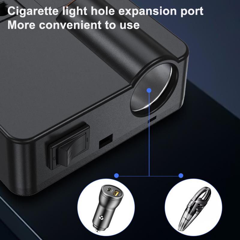 Auto-Wechselrichter 200W DC 12V/24V zu AC 220V Konverter Ein/Aus-Schalter QC 3.0 USB/PD/Type-C Ladegeräte Netzteil Spannungserkennung