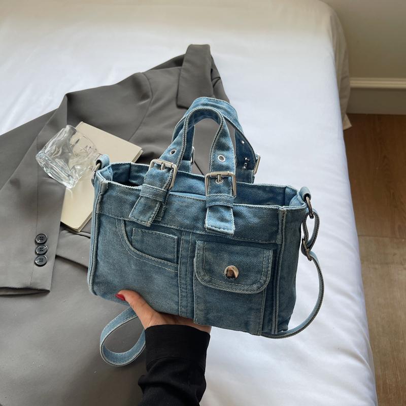 Bolso Cuadrado Pequeño de Mezclilla Bolso de Hombro Cruzado para Mujer