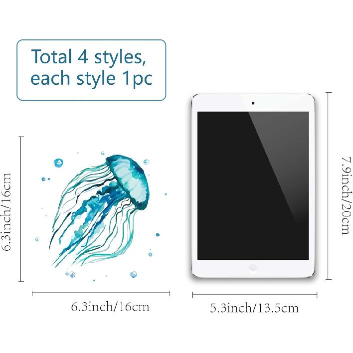 GORGECRAFT 4 Styles Sea Animals Window Decals Static Glass Sticker Turtles Seahorses Whales Jellyfish Pattern Window Clings Film Bedroom Bathroom