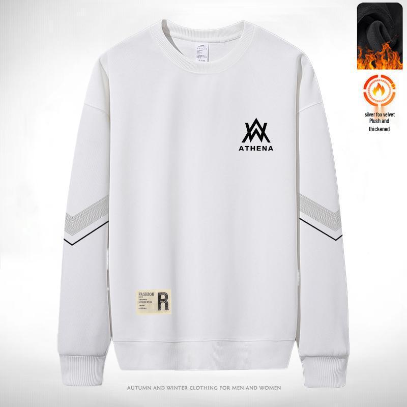 

Men s Autumn-Winter Versatile Loose Hoodie, Trendy Round Neck Plus Velvet Pullover T-shirt M (for 40-50kg)