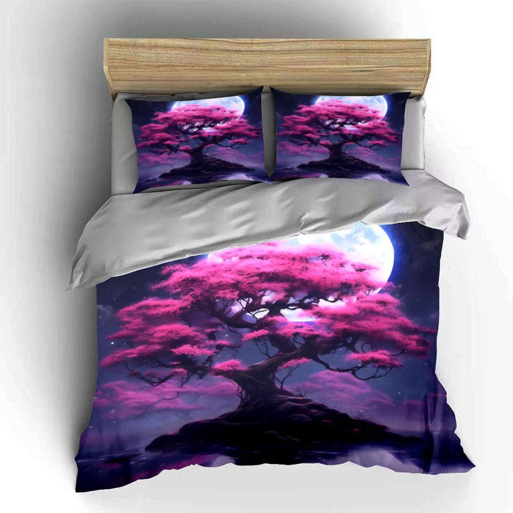 Moonlit Pink Tree Decor Set Soft Comfortable Duvet Cover Bedding Set Included 1*Duvet Cover & 2*Pillowcases, Gift