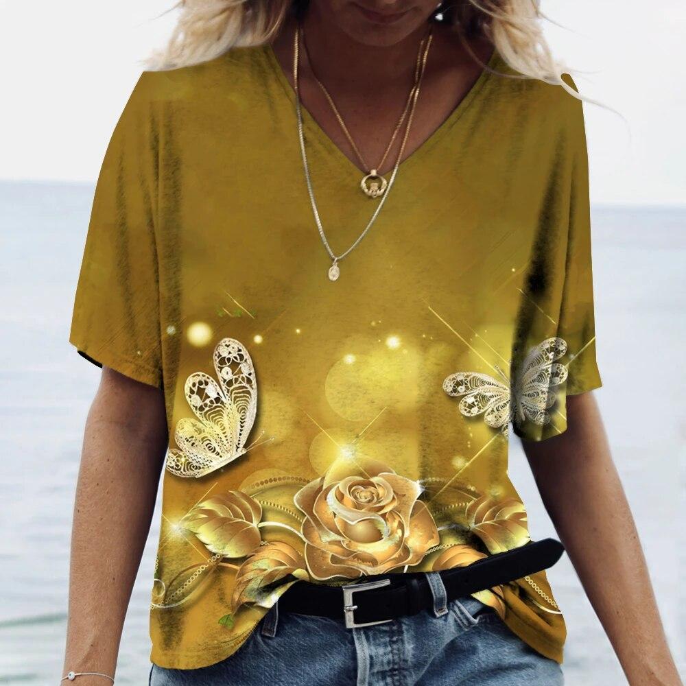 Dámské tričko Letní výstřih do V Módní krátký rukáv Topy Oblečení pro dívky Trička Oversized Harajuku Oblečení Párty Ležérní Blůza