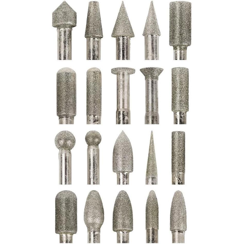 20pcs Diamond Burrs Set, 1/4 inch/6mm Shank, 120 Grit, Diamond Carving Bits Mounted Points, Grinding Burrs, 5pcs Diamond Burr Set - 1/4" Shank, 50