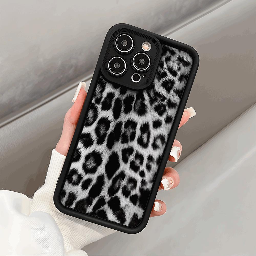 Black and White Leopard Print Phone Case for iPhone 16 15 14 13 12 11 Pro Max Plus Anti Scratch, Gel Flexible Protective