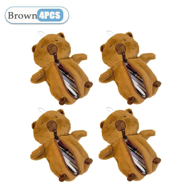 1-8 ST Söt Plysch Capybara Förvaringsväska för Pennor Tecknad Djur Pennfodral Multifunktionell Stor Kapacitet Pappersficka Pennfodral
