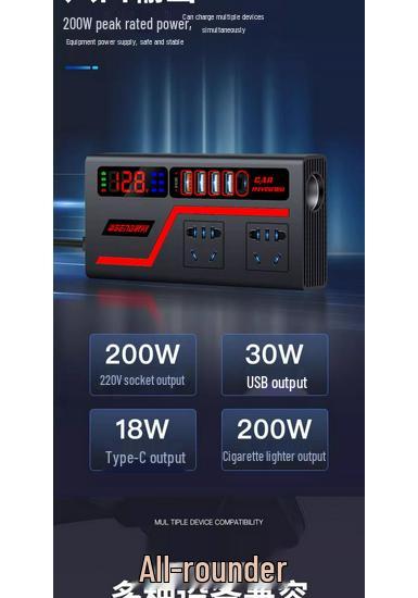 High-Power 12V/24V to 220V Car Inverter with Multi-Function Fast-Charging Lighter Socket