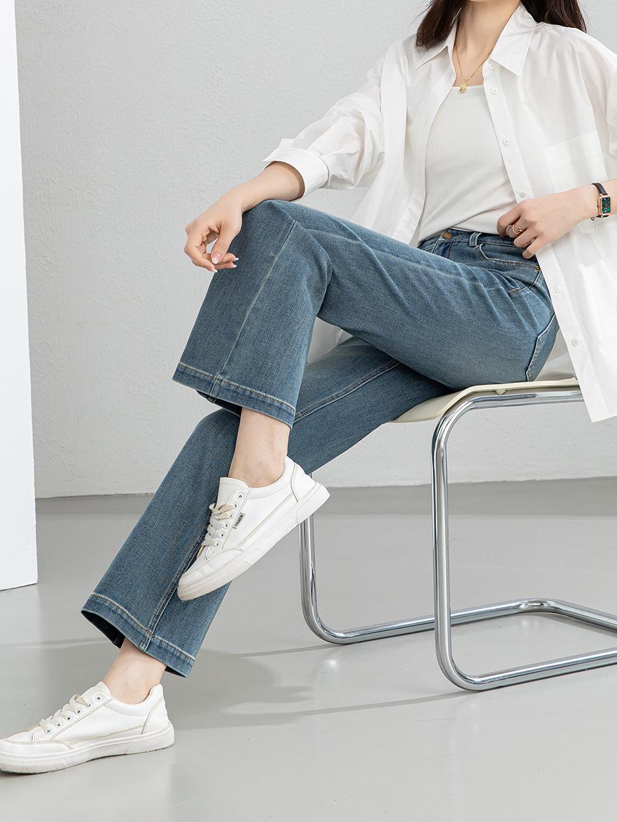 Guang Mei Women s High-Waisted Lyocell Denim Flare Jeans - Non-Stick, Cropped Spring 2026 31 джинсовый синий