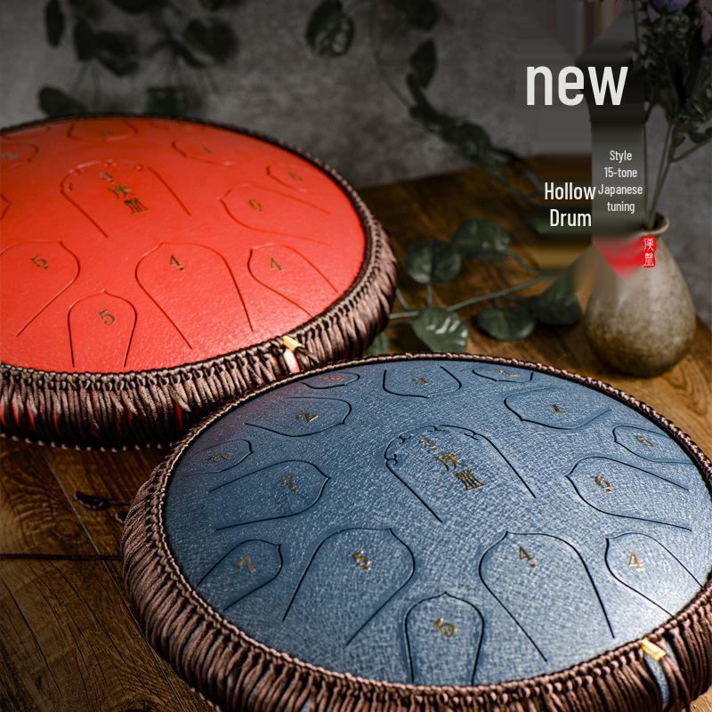 15-Note D Key Handpan Steel Tongue Drum, 14-inch, with Colorful Empty Sanskrit Design