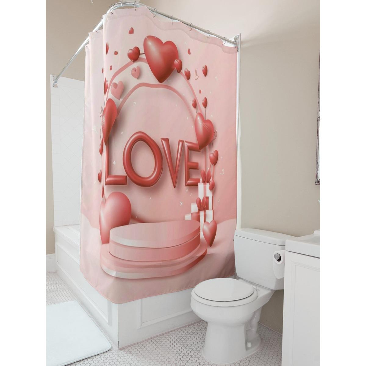 

Romantic Love Heart Print Shower Curtain For Bathroom Decoration W60H190(CM)-1 Pcs