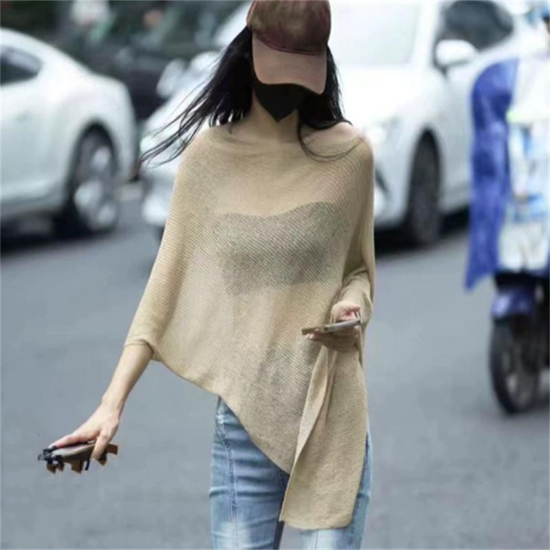 Dámské Sexy Módní Průsvitné Síťované Pončo Lehký Letní Svetřík Pulovr na Šaty Plážové Zakrytí