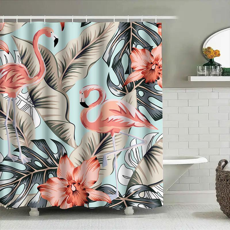 Vibrant Pink Flamingo Shower Curtain With Tropical Leaves Decorate Your Bathroom In Style