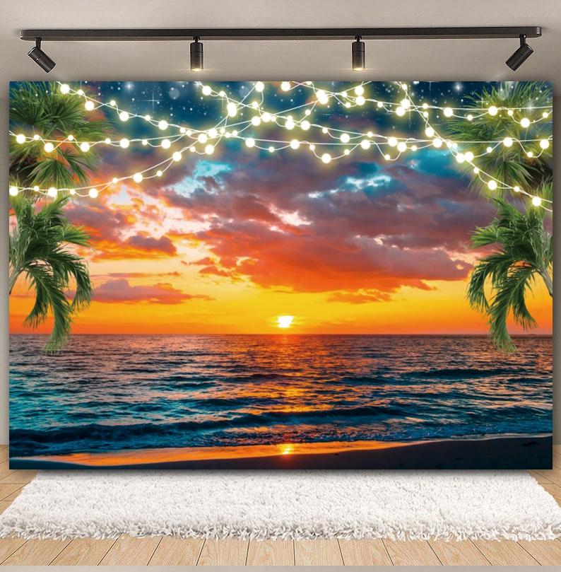 Tropischer Strand Hintergrund für Fotografie Sommer Hawaii Blaues Ozeanwasser Meeresufer Palme Kinder Feiertagsparty Foto Hintergrund Dekoration