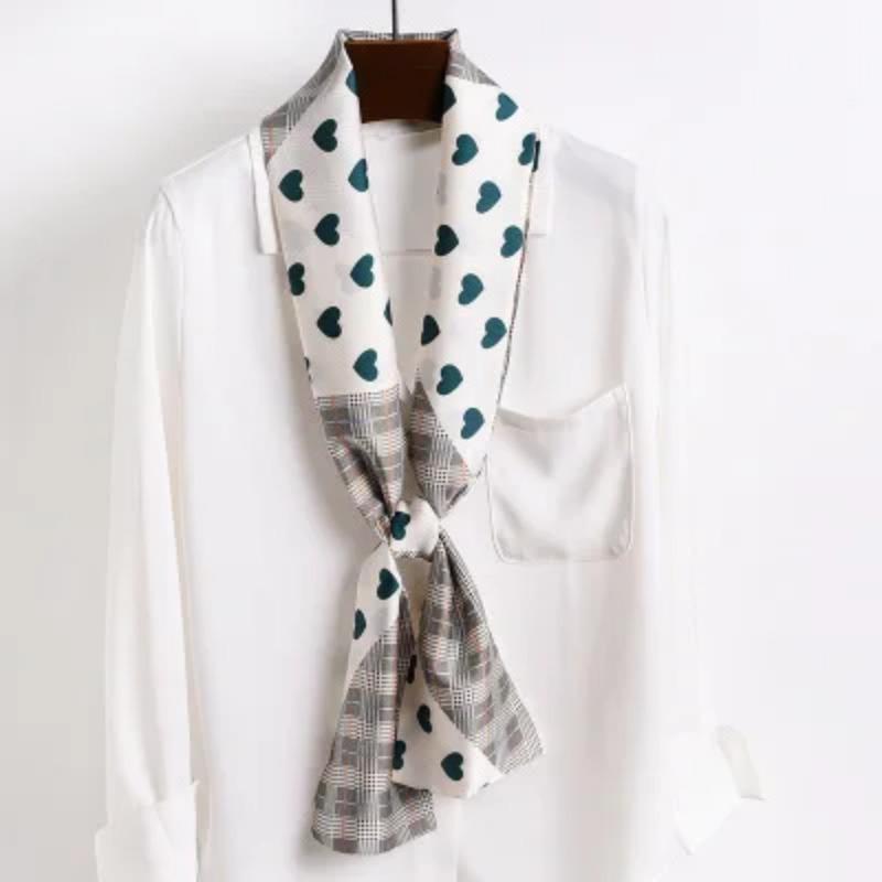 Hijab Real Long Silk Women Print Elegant Neck Scarves Hair Head Ribbon Tie Bag Handle Decoration Foulard Collar Kerchief