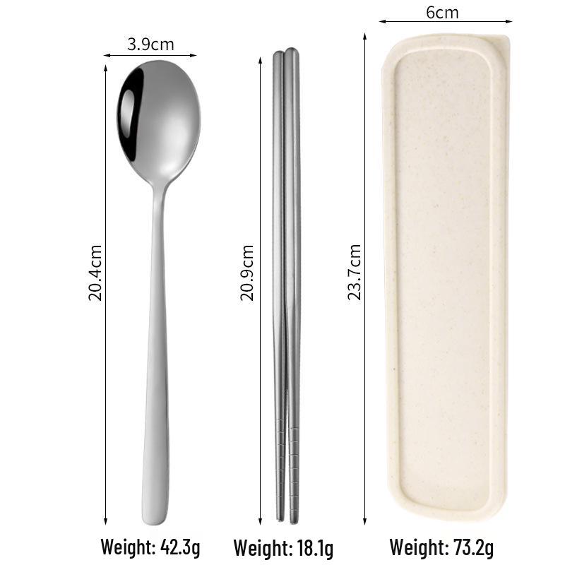 

Корейский набор дорожных столовых приборов из нержавеющей стали: Ложка, вилка и палочки для еды - Портативный студенческий подарок