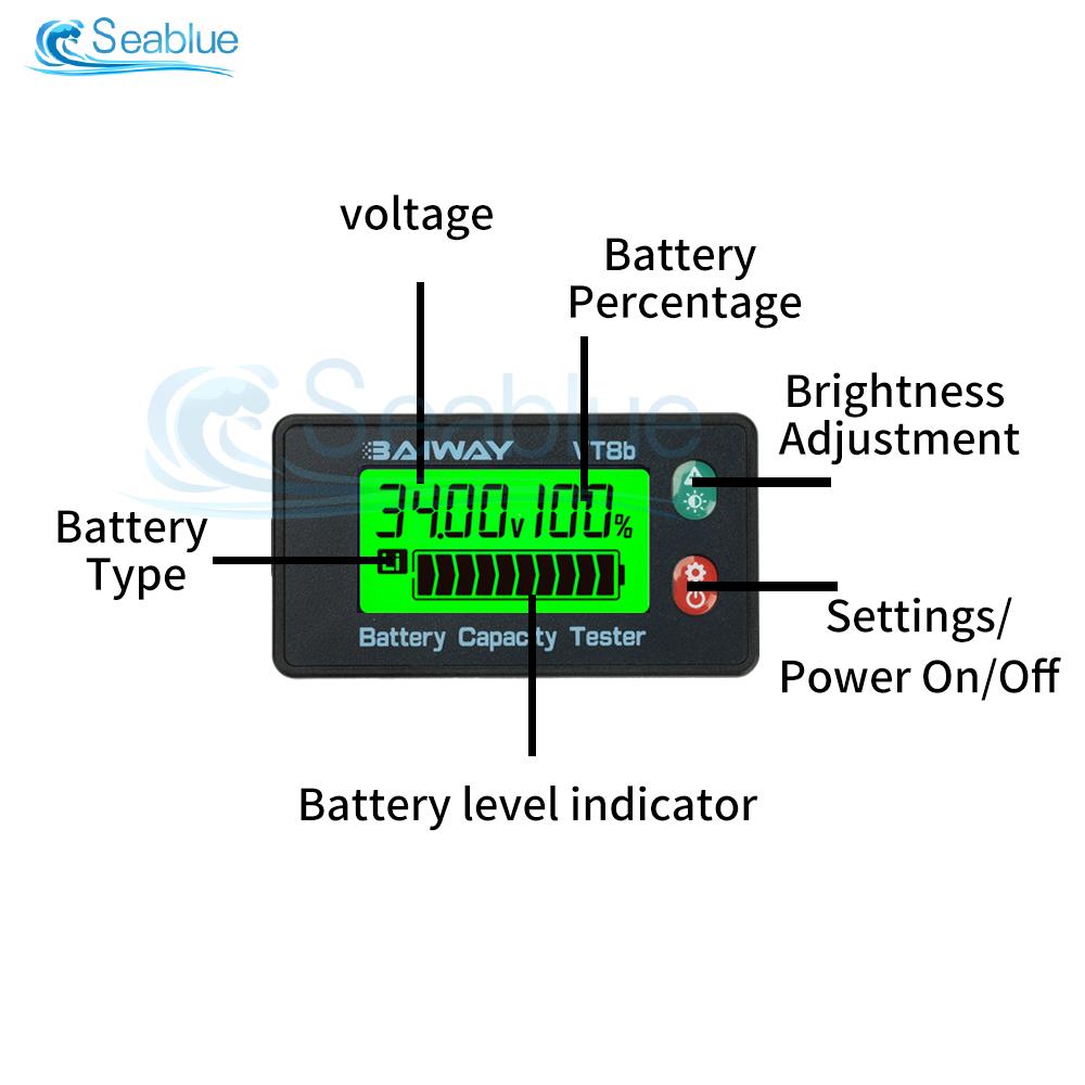 VT8 DC 8-120V Smart Battery Voltage Capacity Indicator With LCD Display for Acid Battery/Lithium Battery/Iron Lithium Battery
