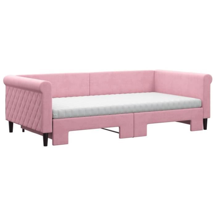 VidaXL Lit de jour avec lit gigogne et matelas rose 100x200 cm velours 3197805