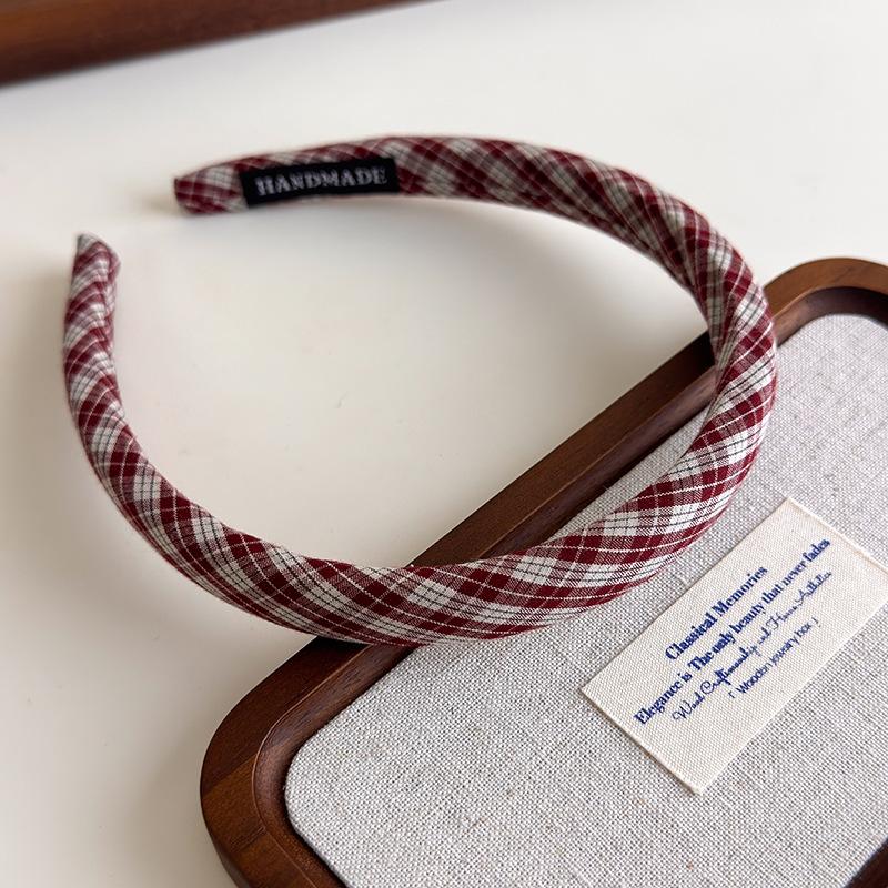 Vintage Preppy Style Fine Plaid Headband Sweet Plaid  Girly Fine Edge Sponge High Skull Top Hair Hoop