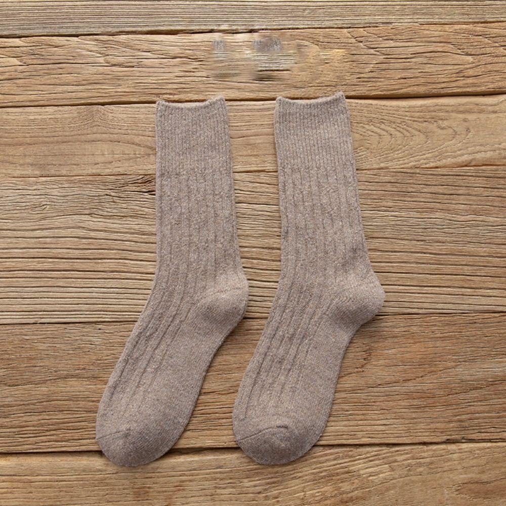 Retro Trendy Solid Color Stripe Middle Tube Hosiery Cotton Women Wool Socks Korean Style Socks