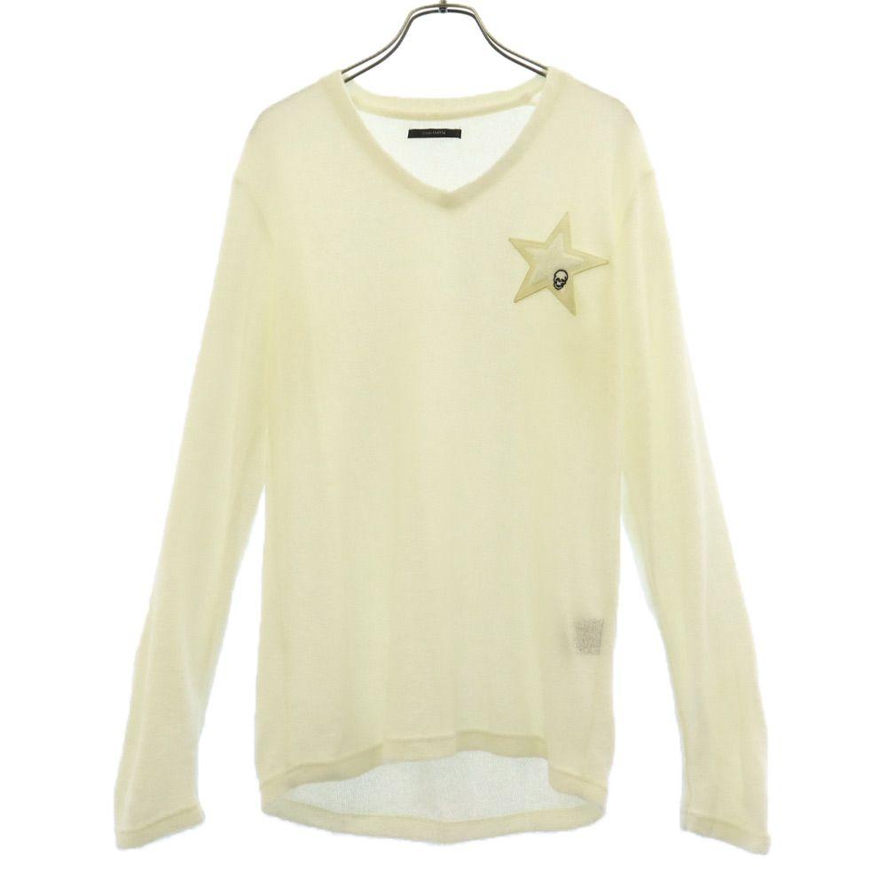 

STUD MUFFIN Logo patch Long sleeve V neck sweater 2 white knit Men s Used