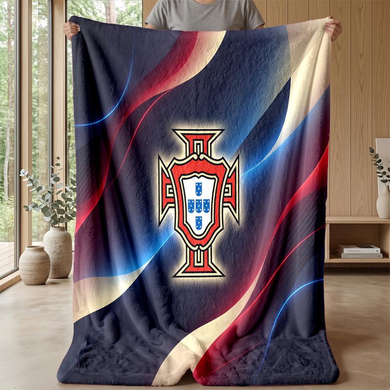 Portugal Football Printed Flannel Blanket Skin Friendly Warm Decorative Throw for Indoor Couch Bed Daily Use