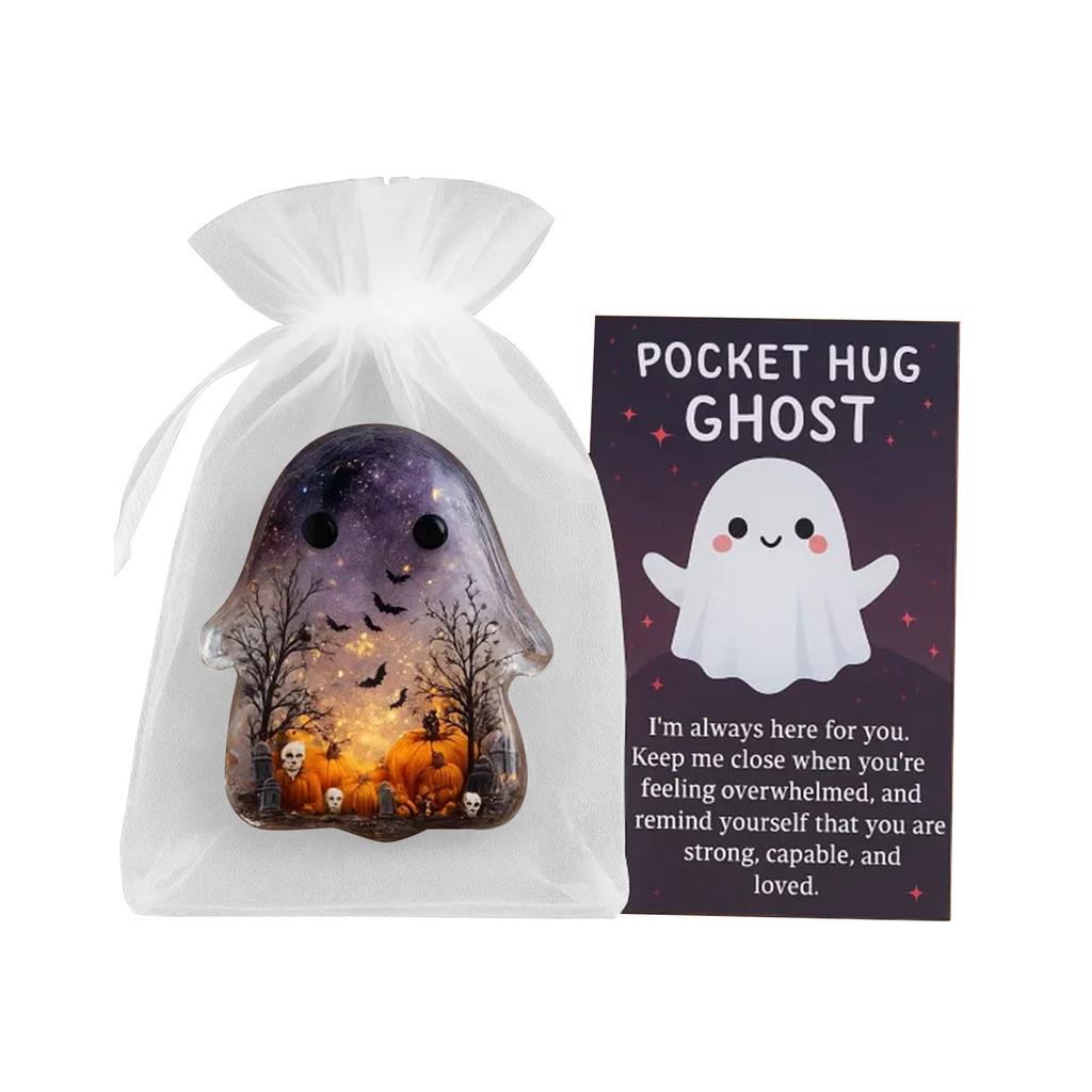 Kapesní pohodlí Duch:  V kapsách, Halloweenské roztomilé malé kapesní strašidelné žetony s podpůrnými motivačními kartičkami, Halloweenské dekorace promyšlené