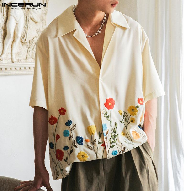 INCERUN Summer Print Men Short Sleeves Holiday Casual Loose Shirts