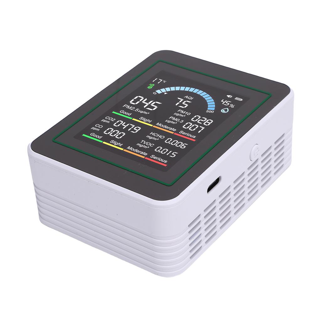 10 in 1 HCHO Meter, Portable Temperature and Humidity Meter with Color Screen for Home,  , Vehicle, Detect PM0.3 PM2.5 PM10 CO2 CO TVOC