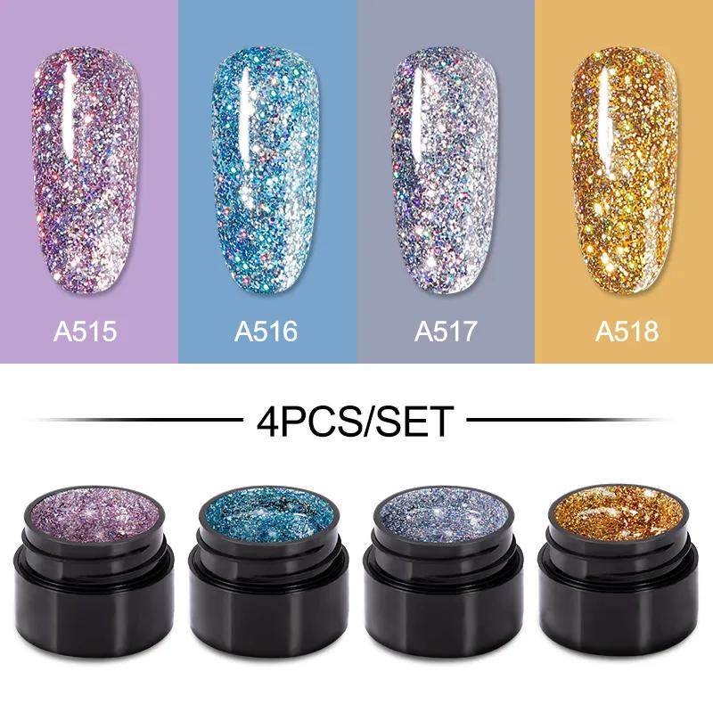 ROSALIND 4PCS Gel Nail Polish Lot Set Glitter Nail Gel Polish Soak Off UV Nail Polish Gel Set