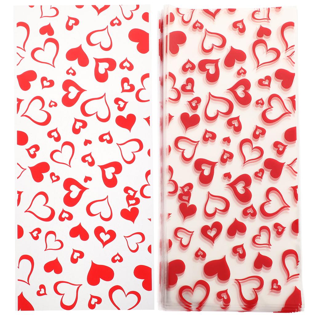 100Pcs Adorable Heart Pattern Candy Bags Premium Food-Grade Plastic Small Treat Bags for Valentine's Day Cookies Snacks Festive