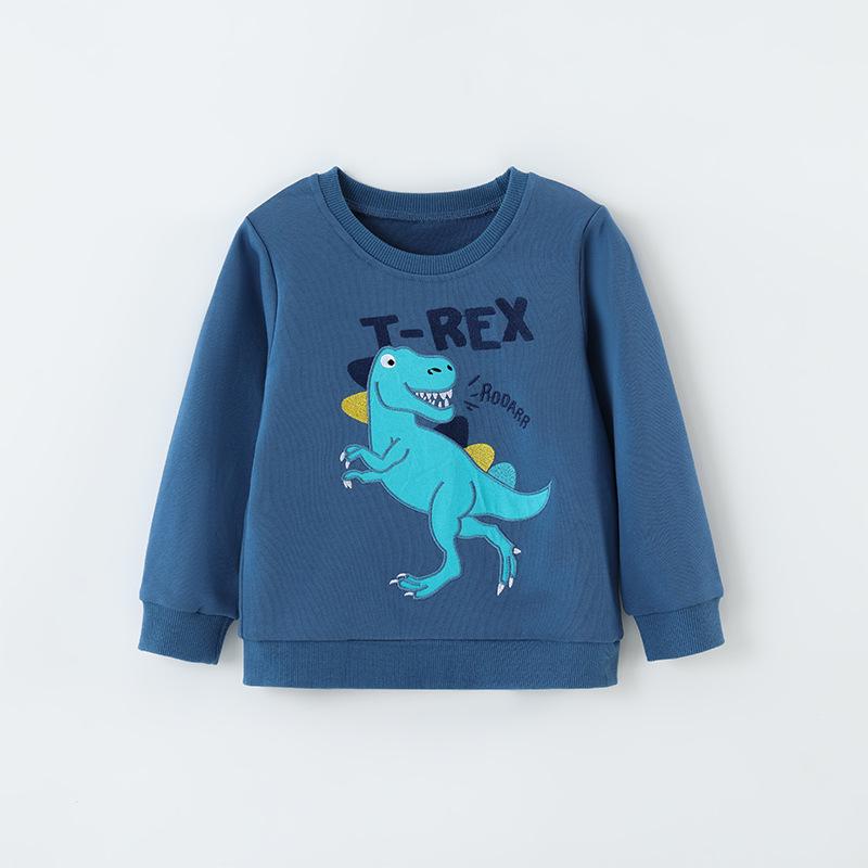 

Autumn Boys Dinosaur Embroidery Sweatshirt - European & American Style, Casual Round Neck Top 140cm (8Y) темно-синього кольору