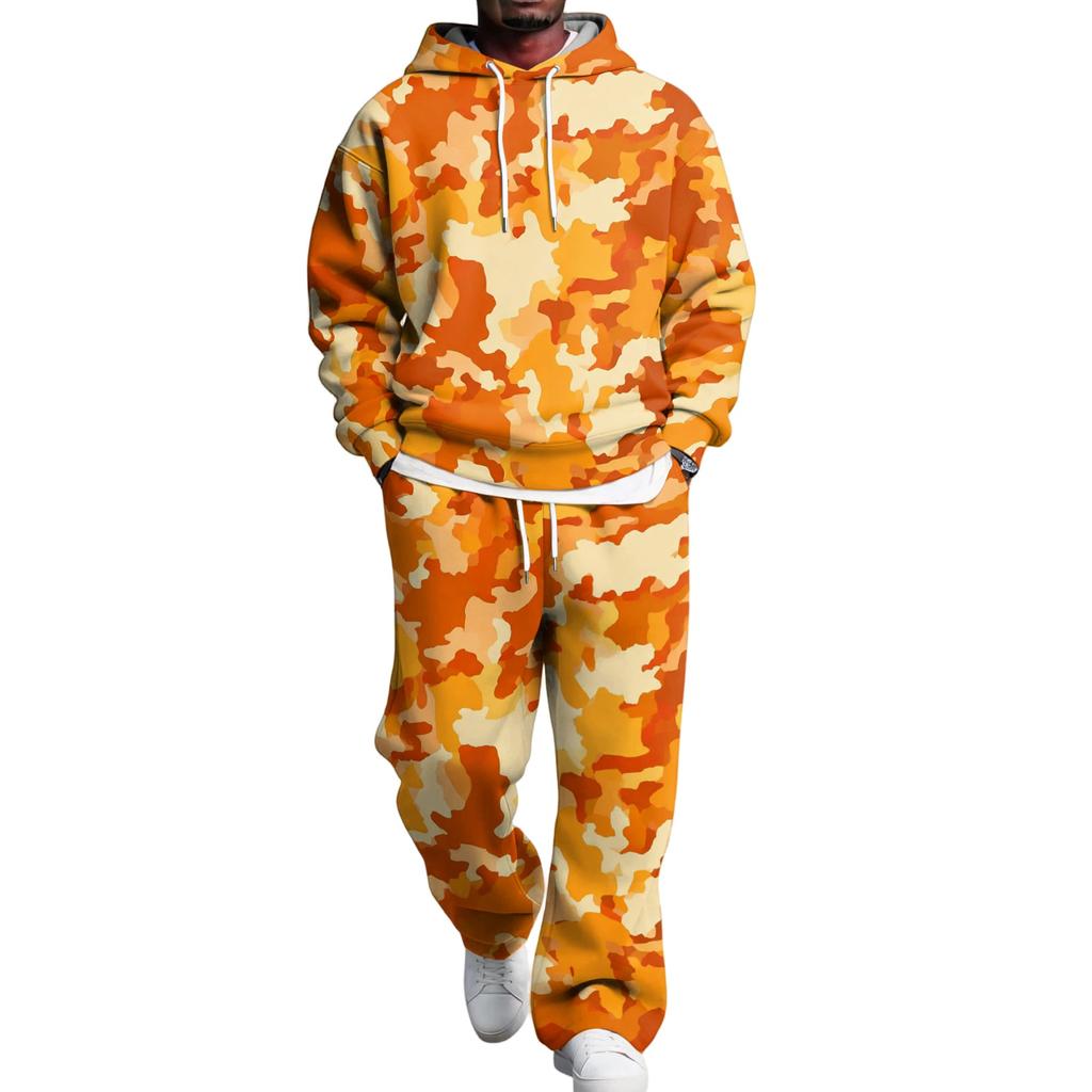 Men's Layer 2 Piece Hoodie and Cargo Pants Set with Elastic Waistband for Casual Wear