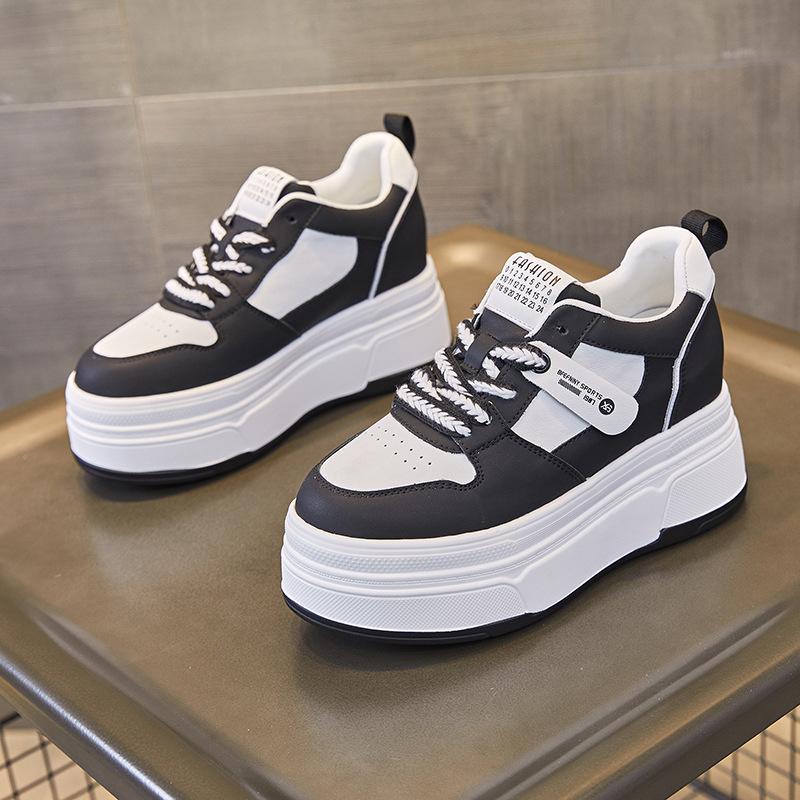 Spring versatile leisure students thick-soled inner height increase leather muffin sole single shoes women's fashion breathable